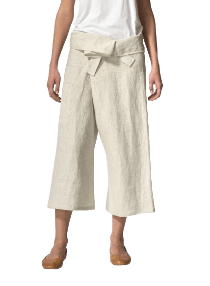 OAT LINEN THAI STYLE TIE LOOSE CROPPED PANTS