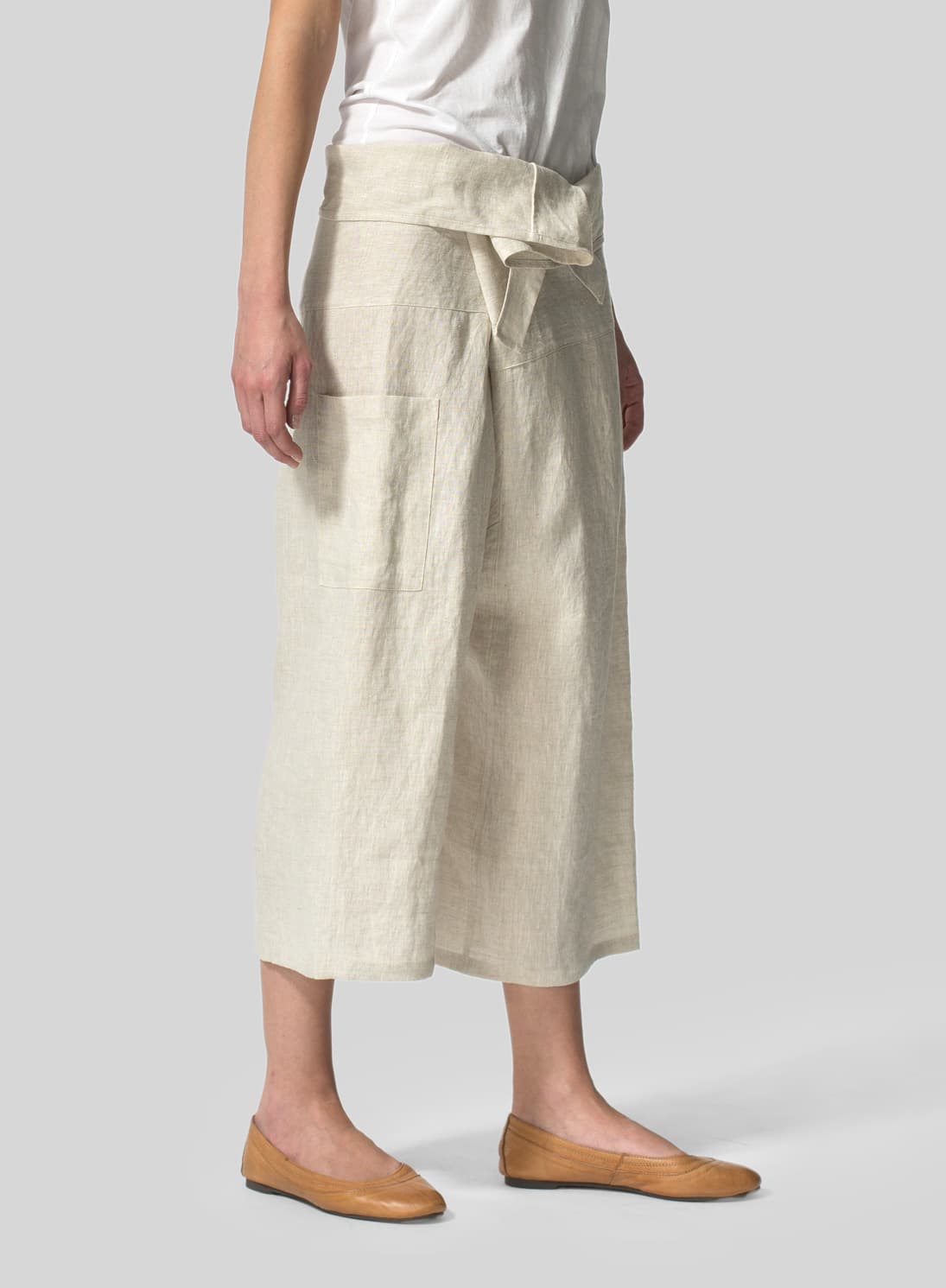 OAT LINEN THAI STYLE TIE LOOSE CROPPED PANTS
