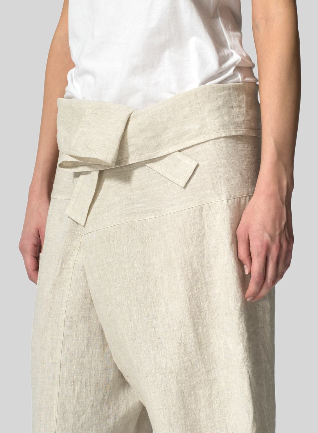 OAT LINEN THAI STYLE TIE LOOSE CROPPED PANTS
