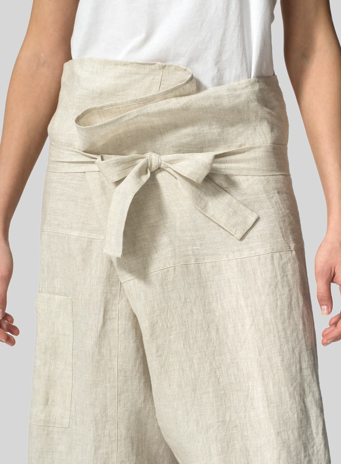 OAT LINEN THAI STYLE TIE LOOSE CROPPED PANTS