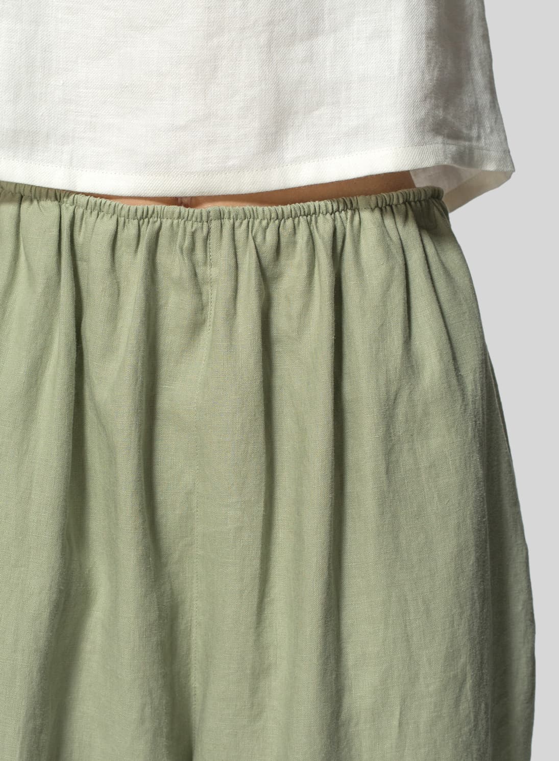 MOSS GREEN LINEN CROPPED BAGGY PANTS