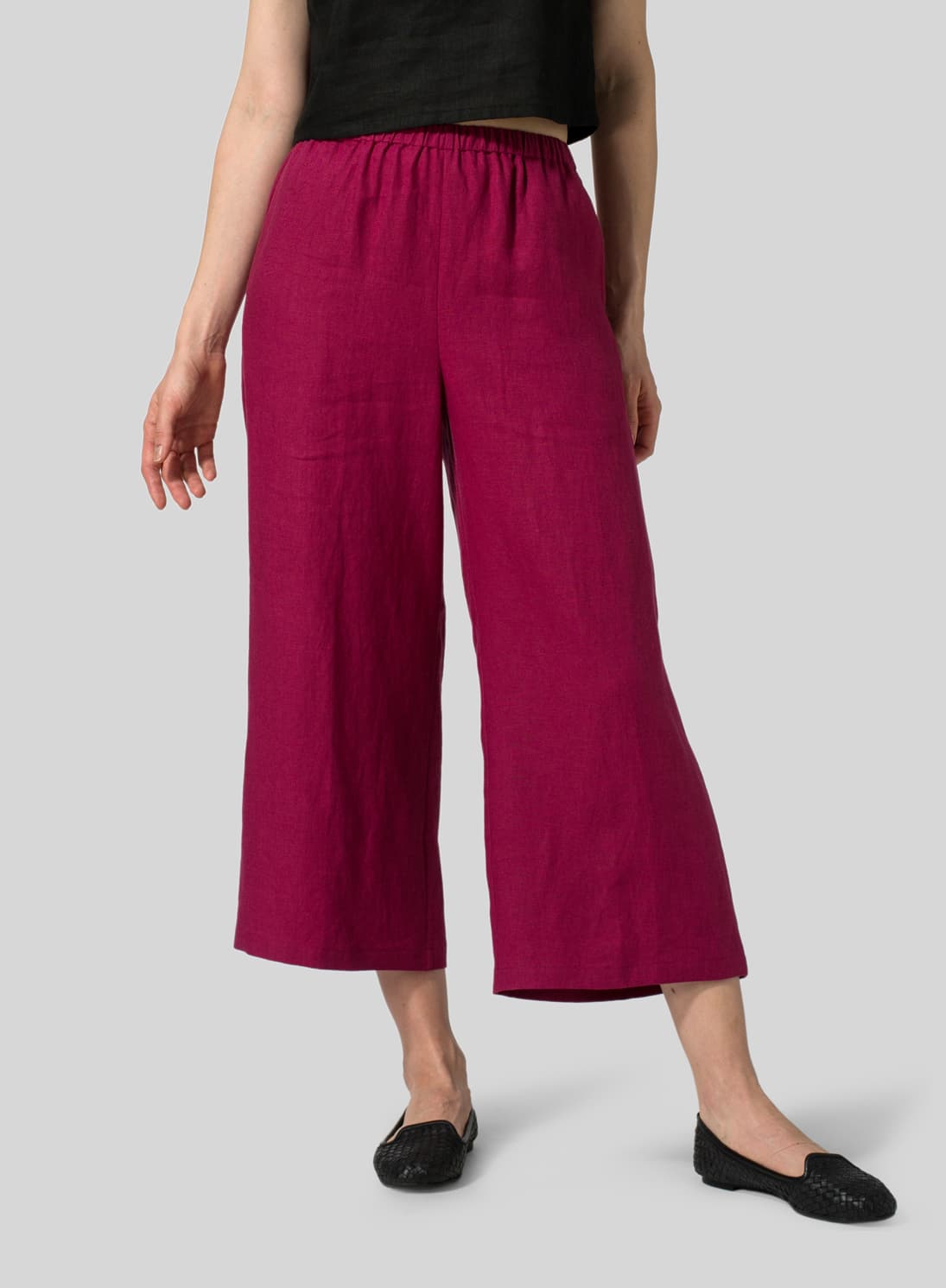 CLARET VIOLET LINEN STRAIGHT ANKLE PANTS