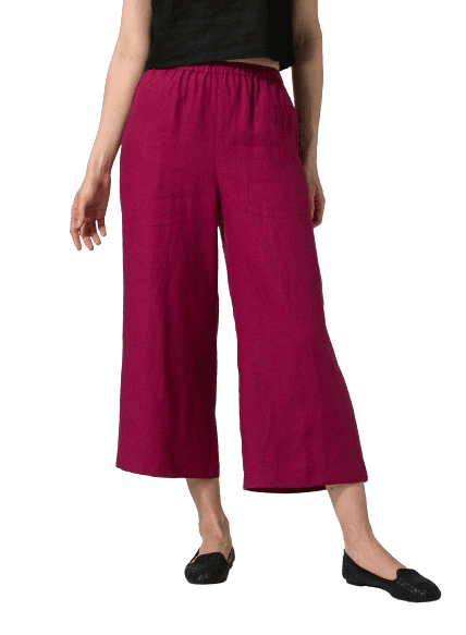 CLARET VIOLET LINEN STRAIGHT ANKLE PANTS