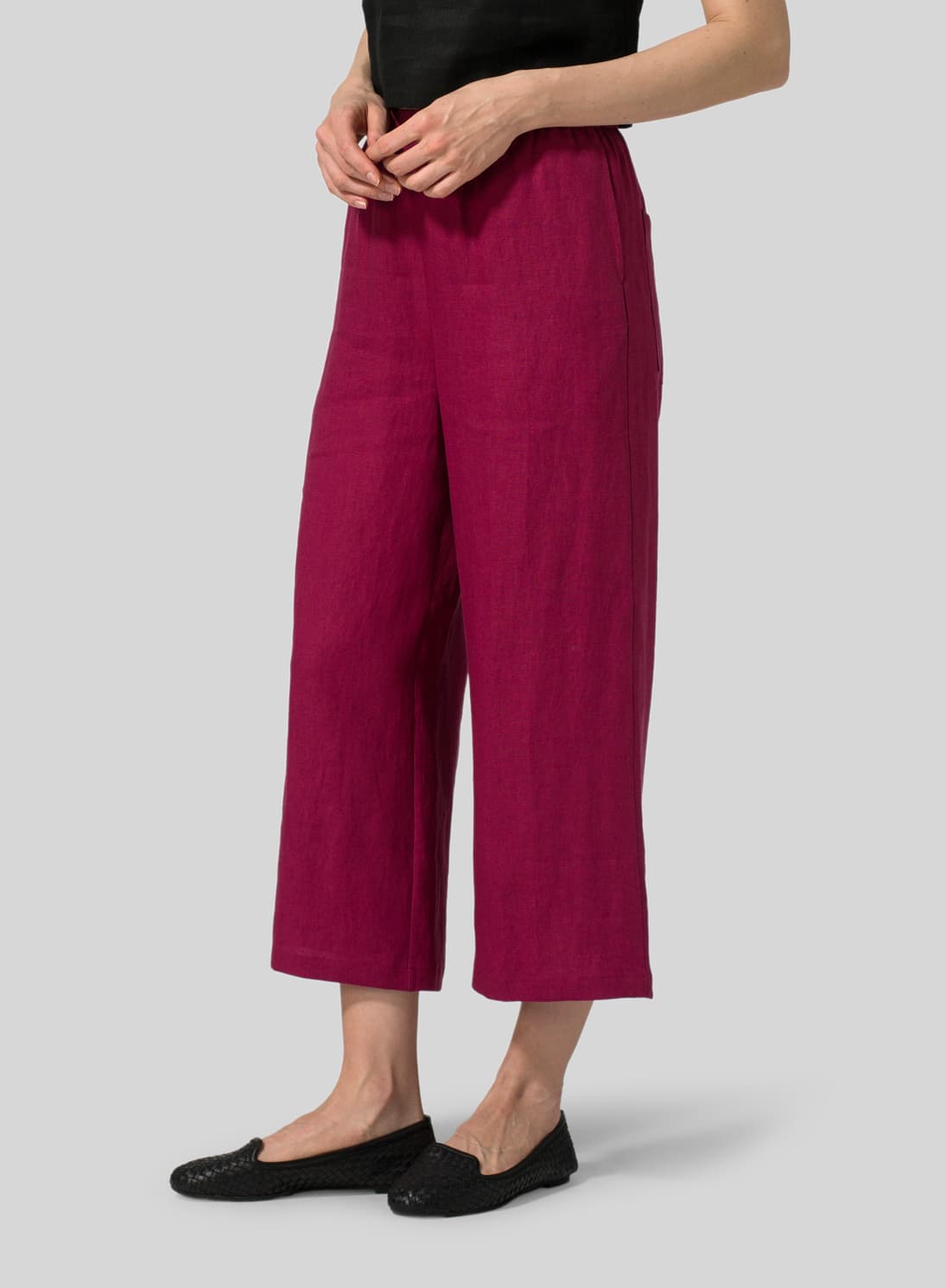 CLARET VIOLET LINEN STRAIGHT ANKLE PANTS