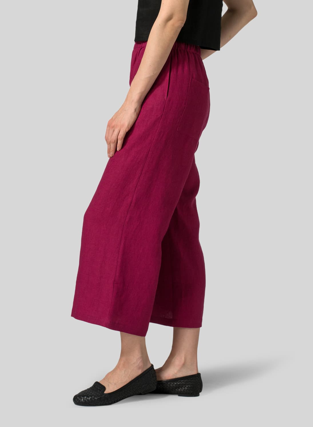 CLARET VIOLET LINEN STRAIGHT ANKLE PANTS