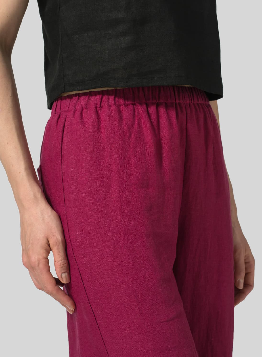 CLARET VIOLET LINEN STRAIGHT ANKLE PANTS