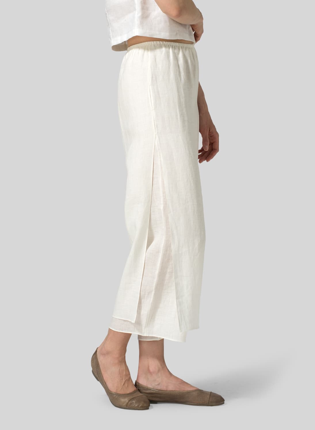 WHITE LINEN DOUBLE LAYER ANKLE LENGTH PANTS