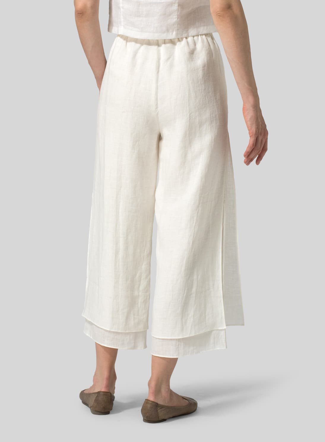 WHITE LINEN DOUBLE LAYER ANKLE LENGTH PANTS