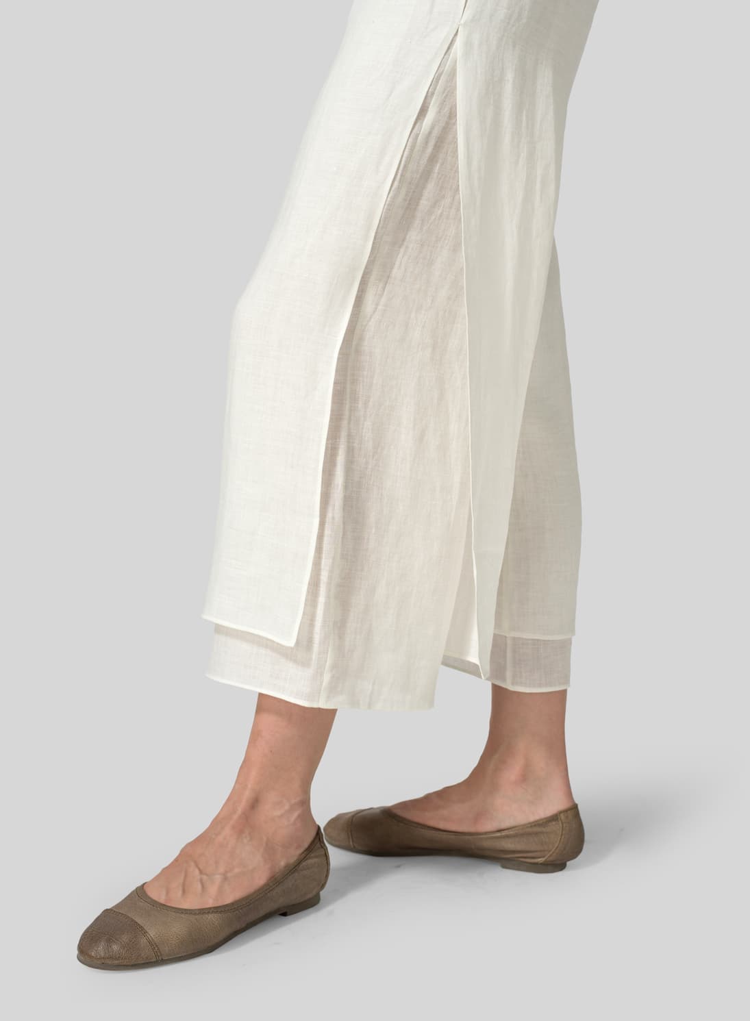 WHITE LINEN DOUBLE LAYER ANKLE LENGTH PANTS