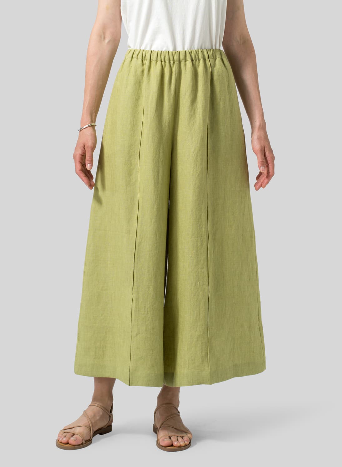 OLIVE YELLOW LINEN RELAXED WIDE LEG FIT PANTS
