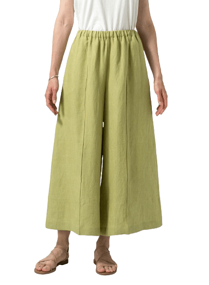 OLIVE YELLOW LINEN RELAXED WIDE LEG FIT PANTS