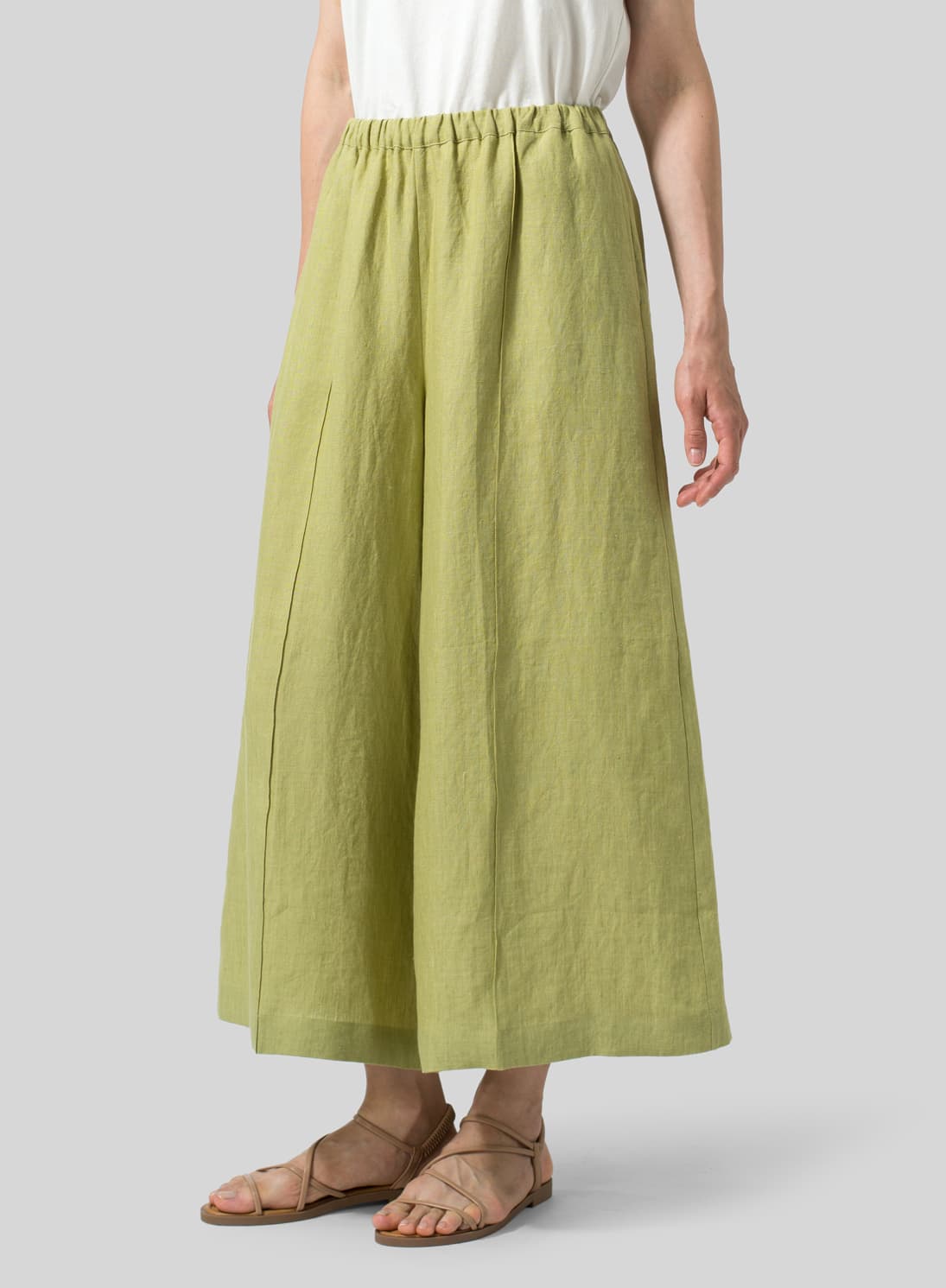 OLIVE YELLOW LINEN RELAXED WIDE LEG FIT PANTS