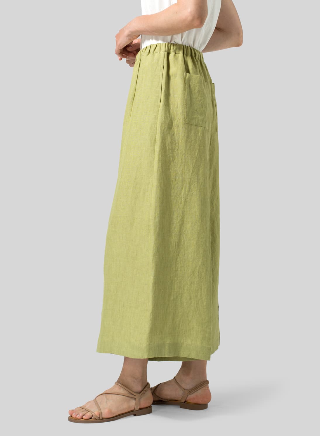 OLIVE YELLOW LINEN RELAXED WIDE LEG FIT PANTS