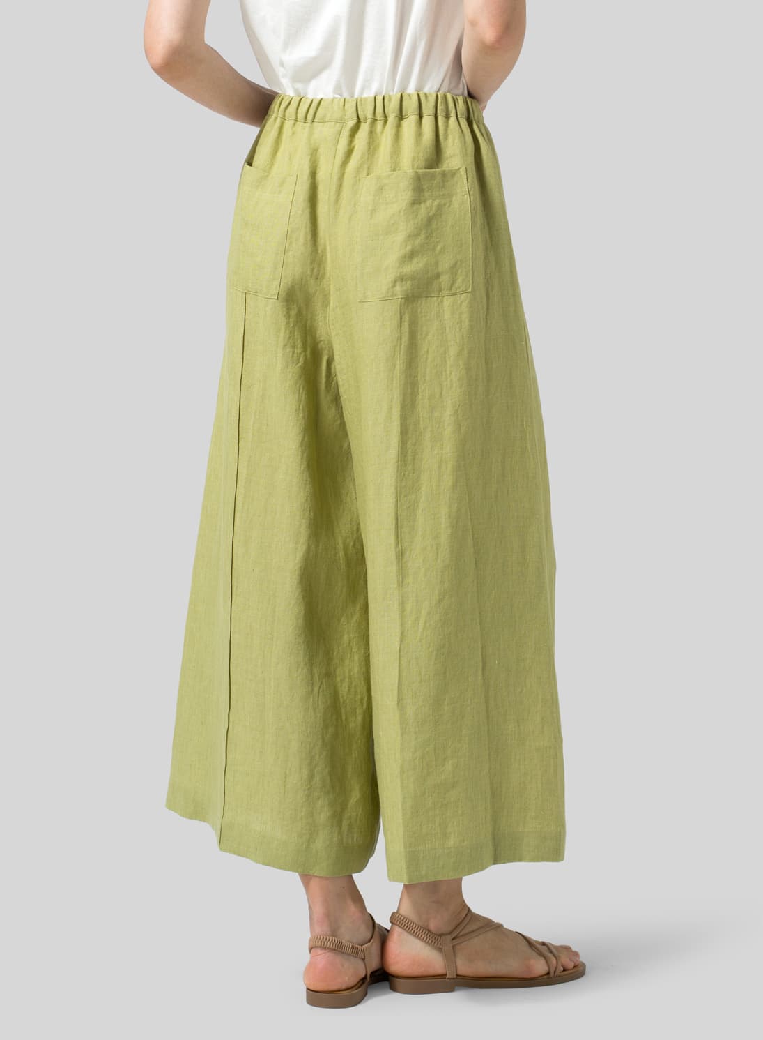 OLIVE YELLOW LINEN RELAXED WIDE LEG FIT PANTS