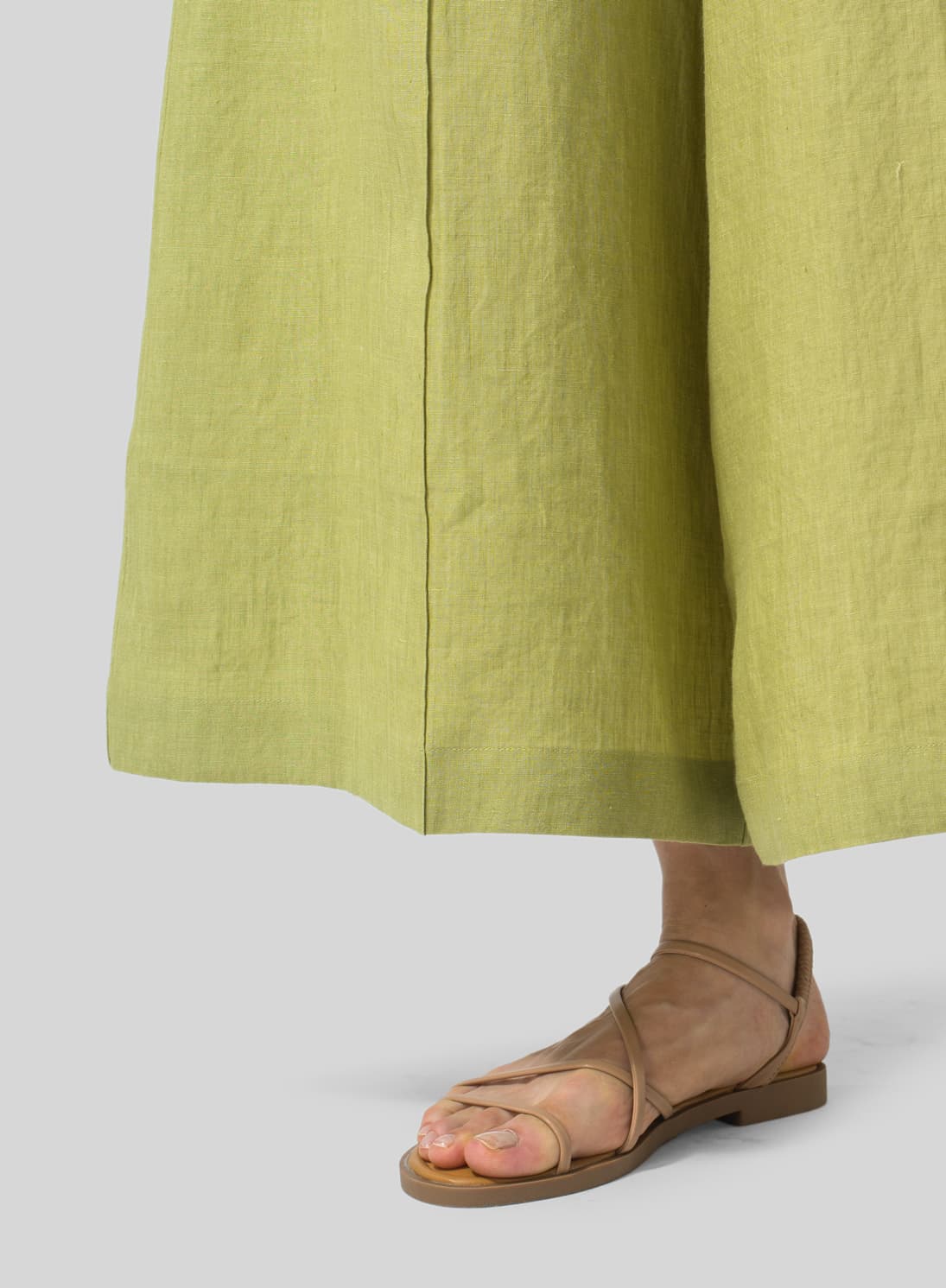 OLIVE YELLOW LINEN RELAXED WIDE LEG FIT PANTS