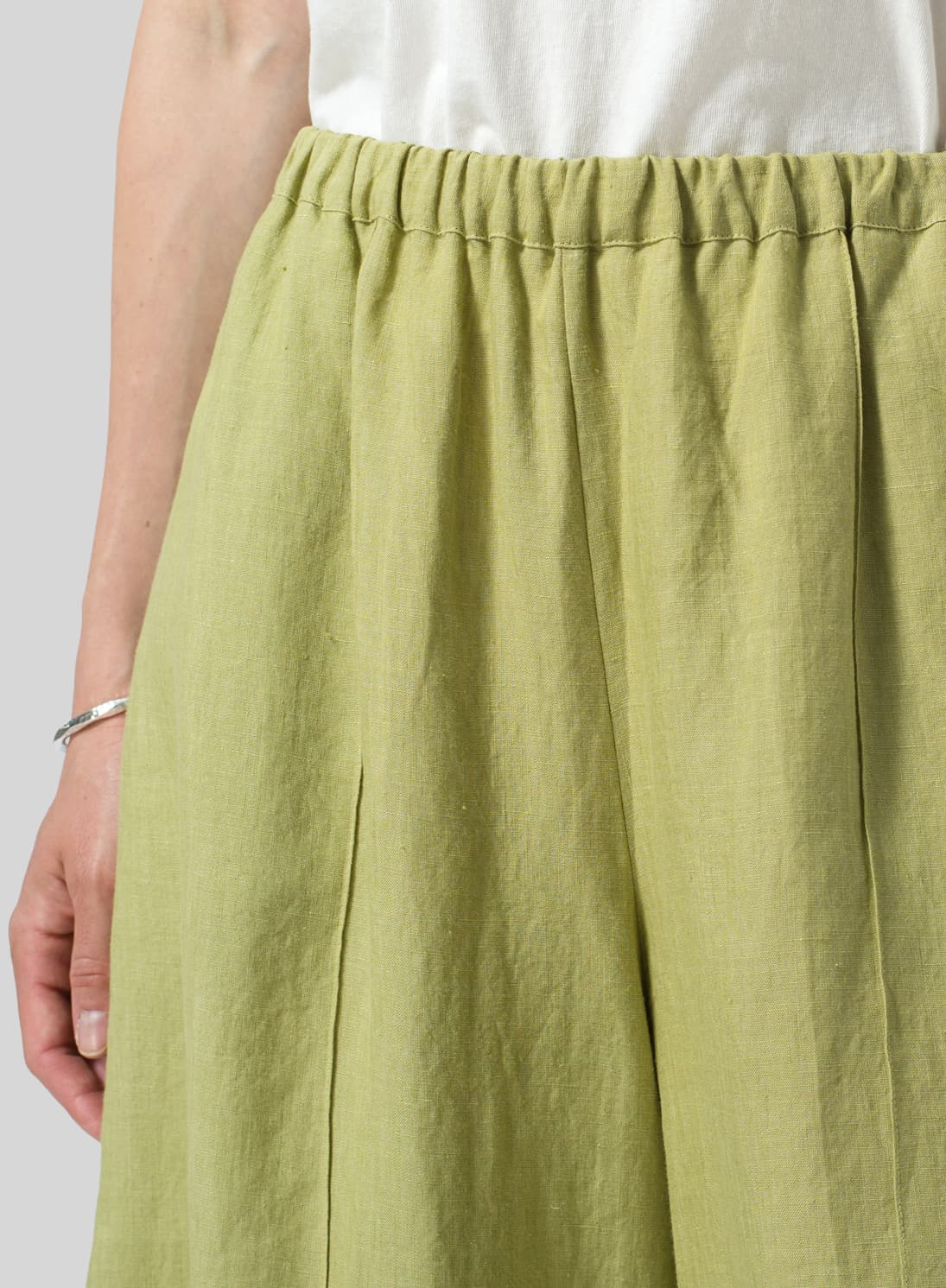 OLIVE YELLOW LINEN RELAXED WIDE LEG FIT PANTS