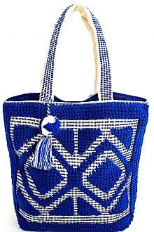 BOHO DIAMOND PATTERN PICNIC TOTE BAG WITH TASSELS