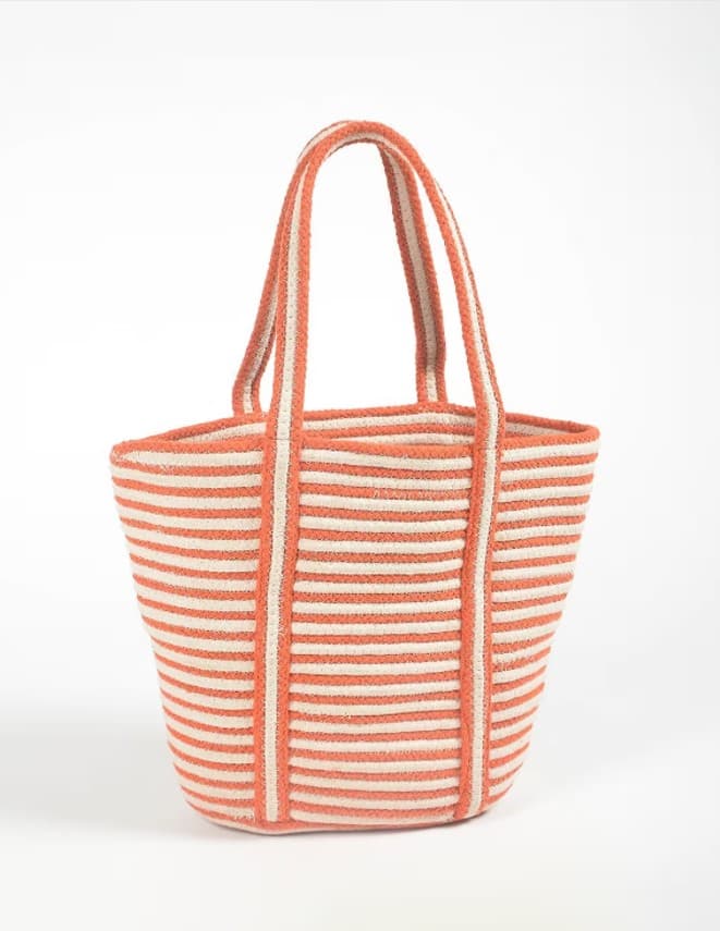 ORANGE WHITE STRIPES WOVEN TOTE BAG