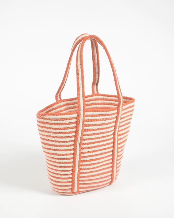 ORANGE WHITE STRIPES WOVEN TOTE BAG