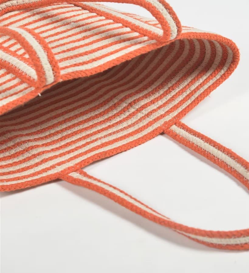 ORANGE WHITE STRIPES WOVEN TOTE BAG