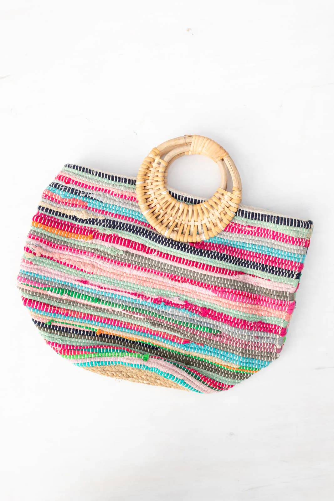 STRIPED BRAIDED STRAW TOTE