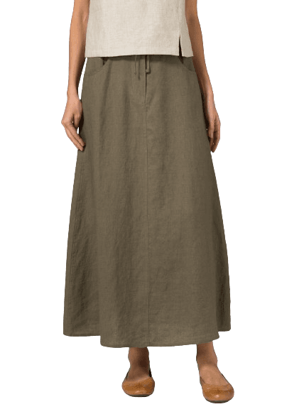 KHAKI GREEN LINEN HIGH RISE LONG SKIRT