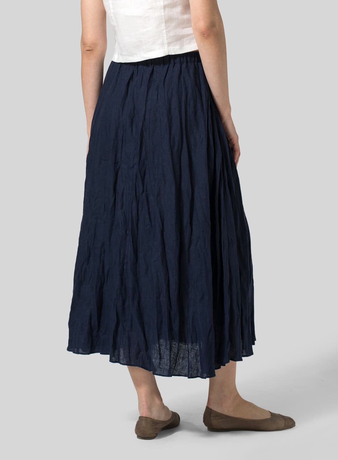NAVY LINEN LONG FLARED SKIRT