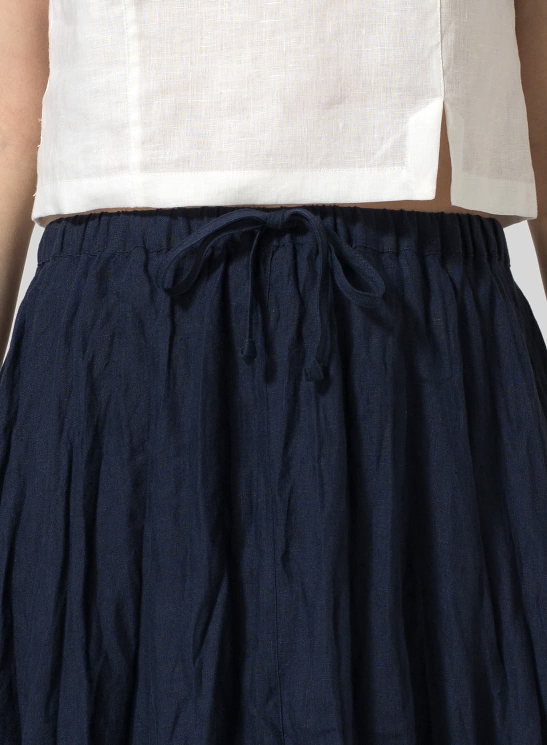 NAVY LINEN LONG FLARED SKIRT