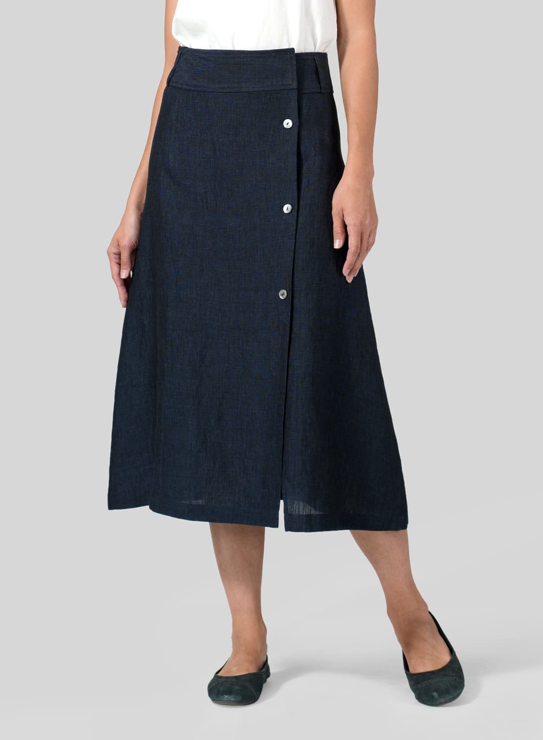 DENIM LINEN SIDE BUTTON A LINE SKIRT