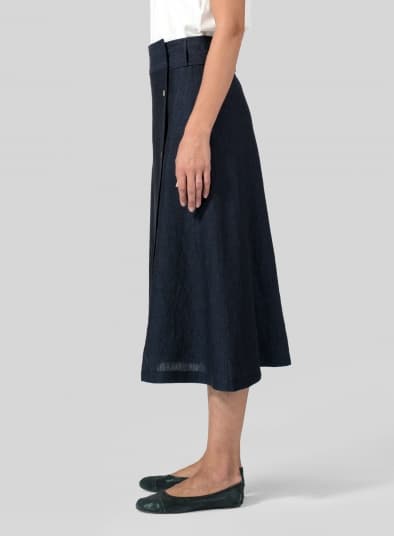DENIM LINEN SIDE BUTTON A LINE SKIRT