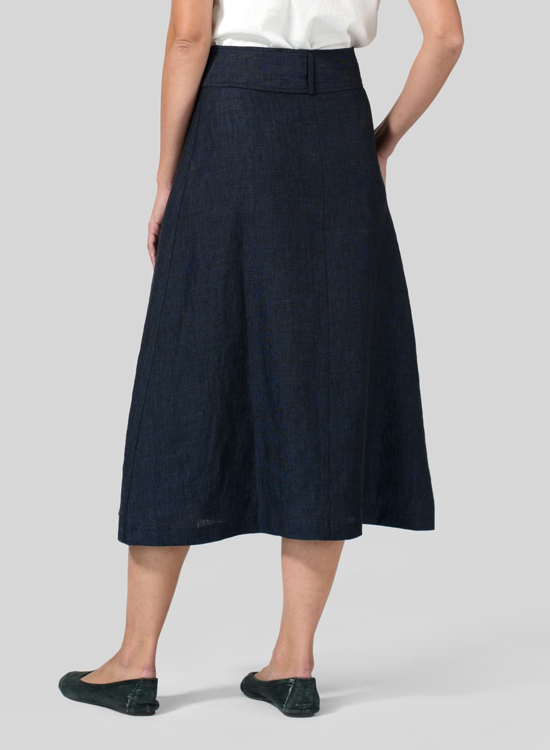 DENIM LINEN SIDE BUTTON A LINE SKIRT