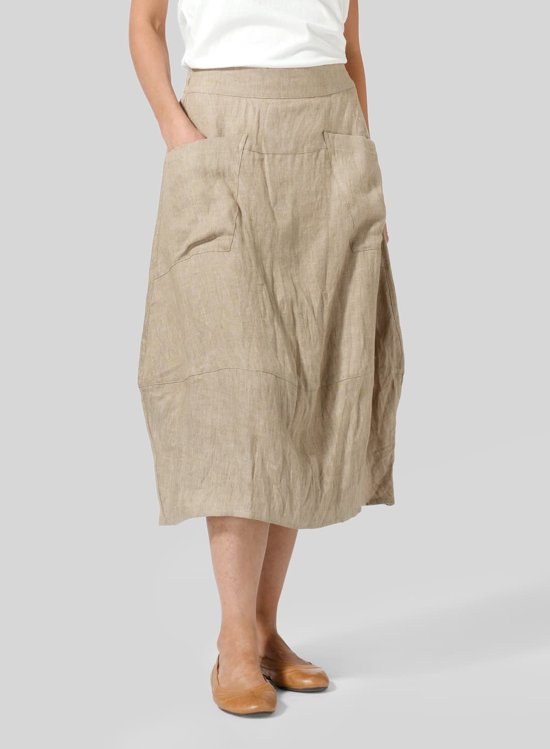 KHAKI LINEN LOOSE LANTERN SKIRT