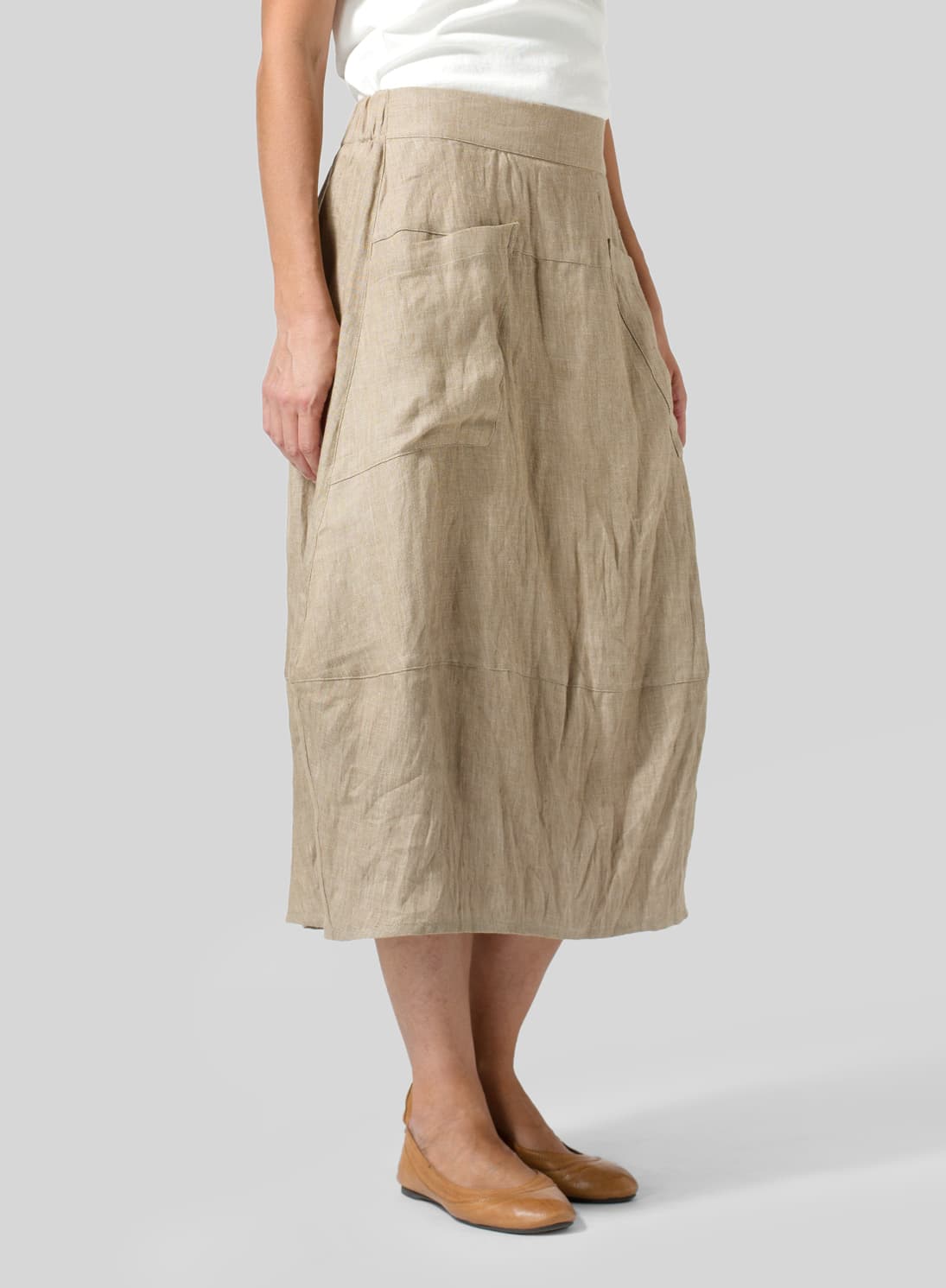 KHAKI LINEN LOOSE LANTERN SKIRT