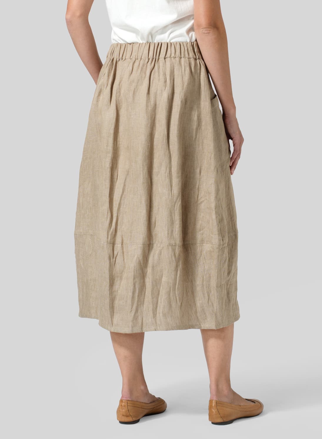 KHAKI LINEN LOOSE LANTERN SKIRT