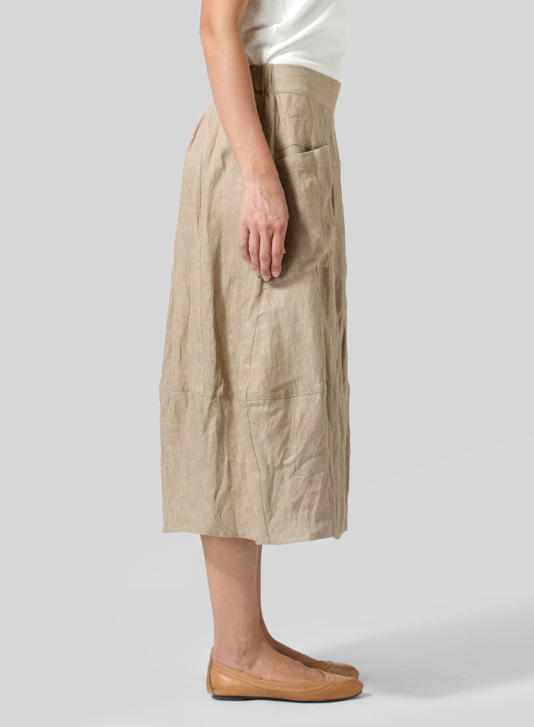 KHAKI LINEN LOOSE LANTERN SKIRT