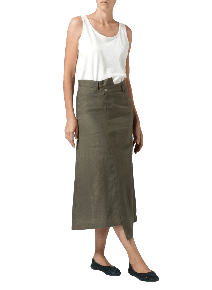 DARK TAUPE LINEN HIGH WAIST IRREGULAR LONG SPLIT SKIRT