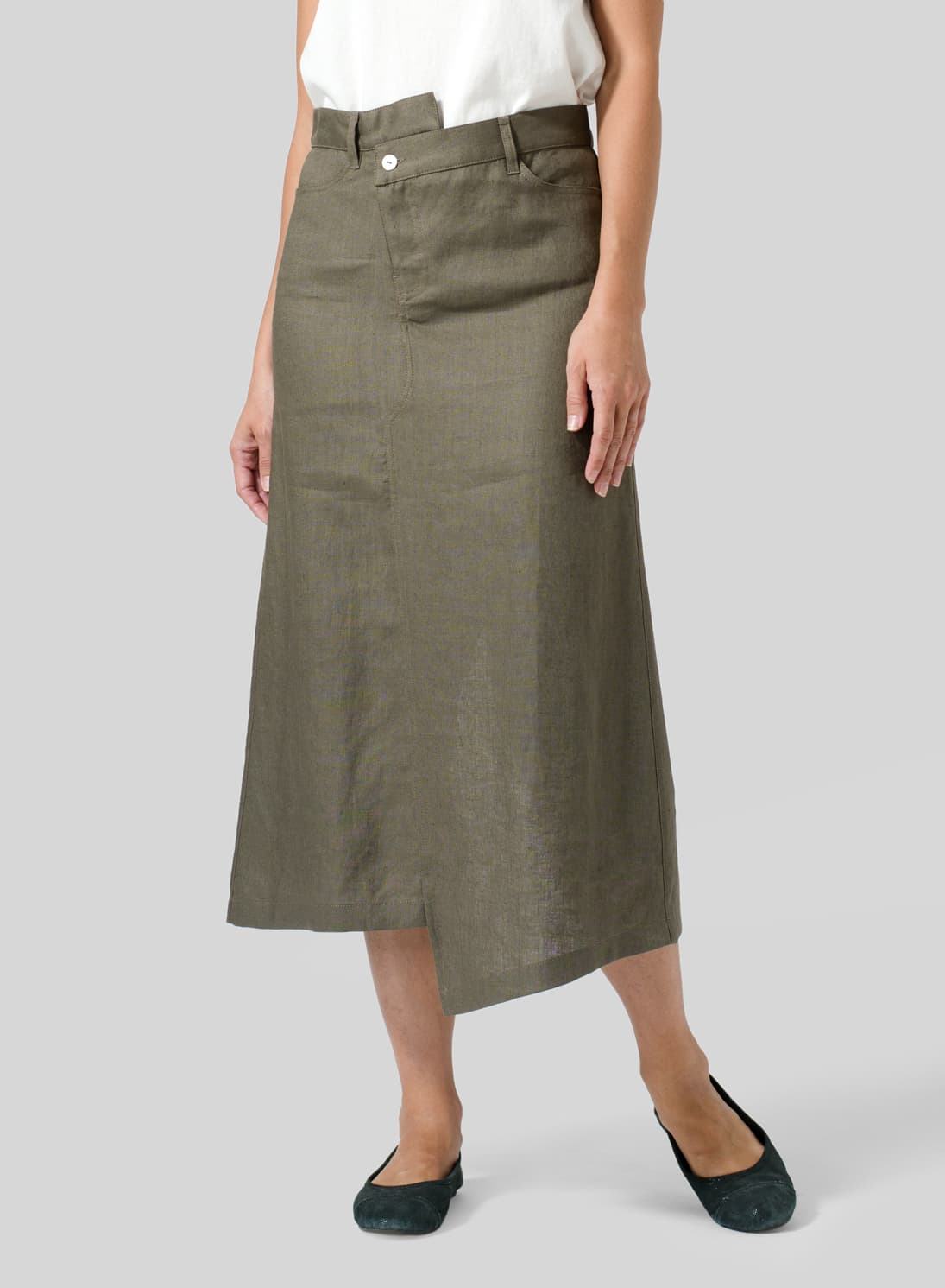DARK TAUPE LINEN HIGH WAIST IRREGULAR LONG SPLIT SKIRT