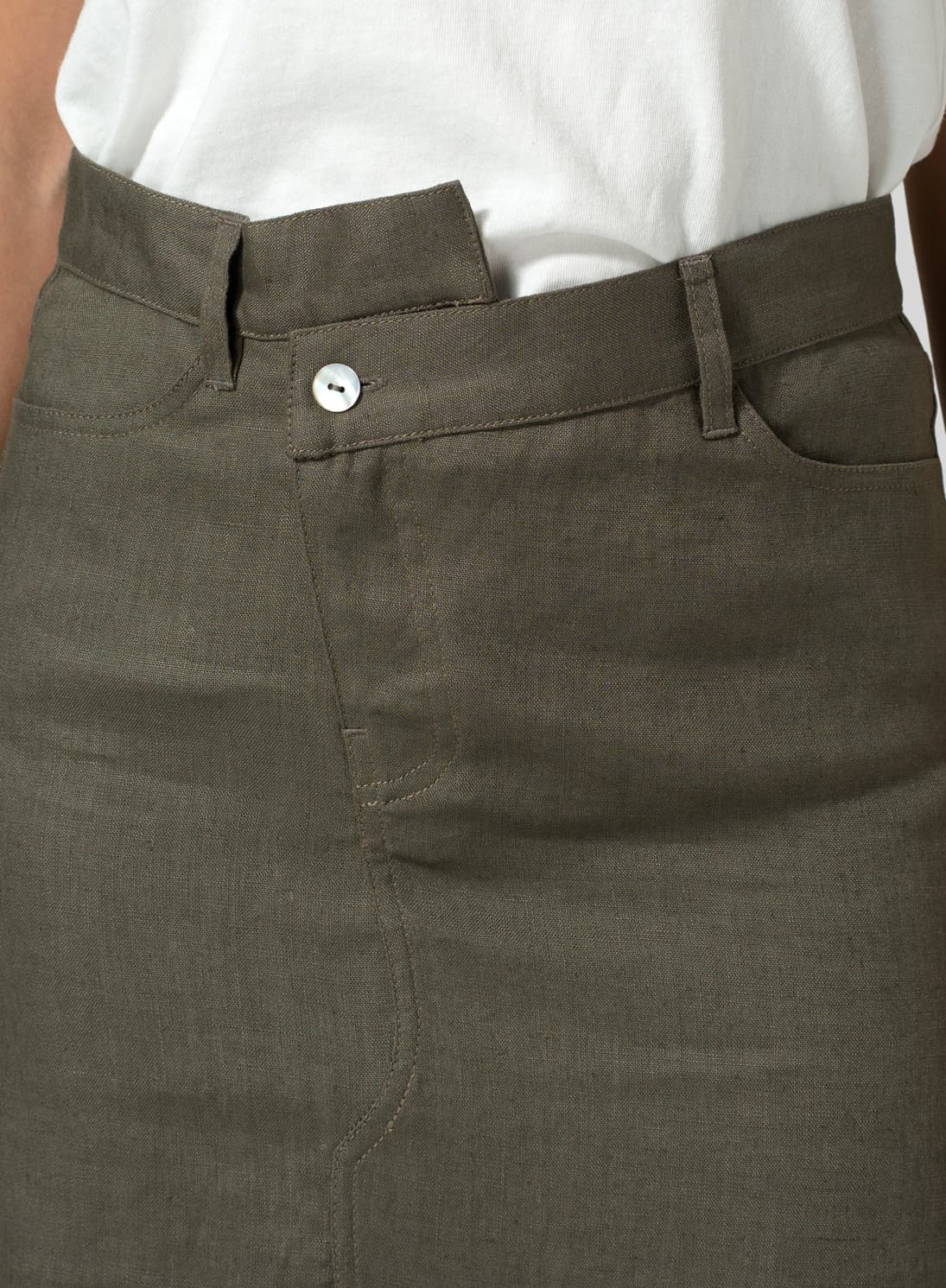 DARK TAUPE LINEN HIGH WAIST IRREGULAR LONG SPLIT SKIRT