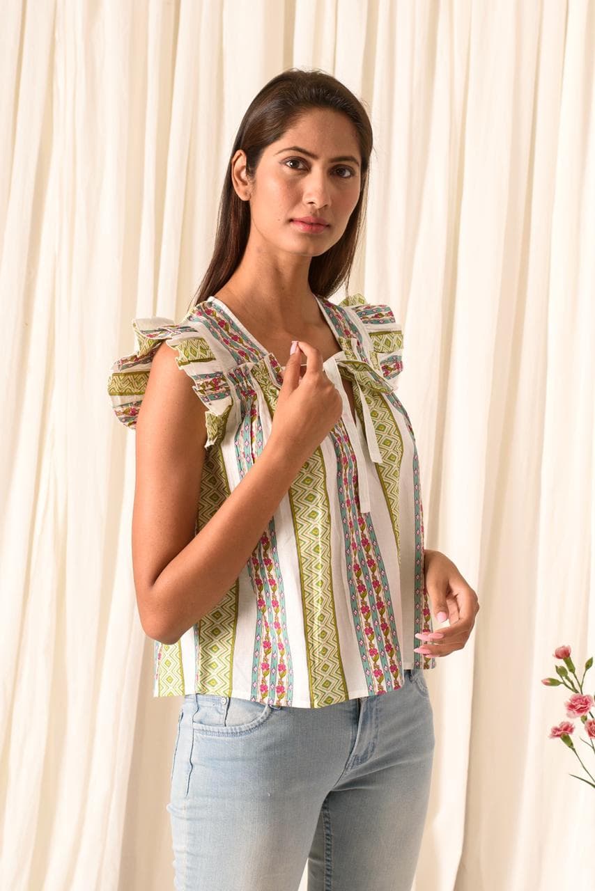 Cotton Multi Striped Pattern Top
