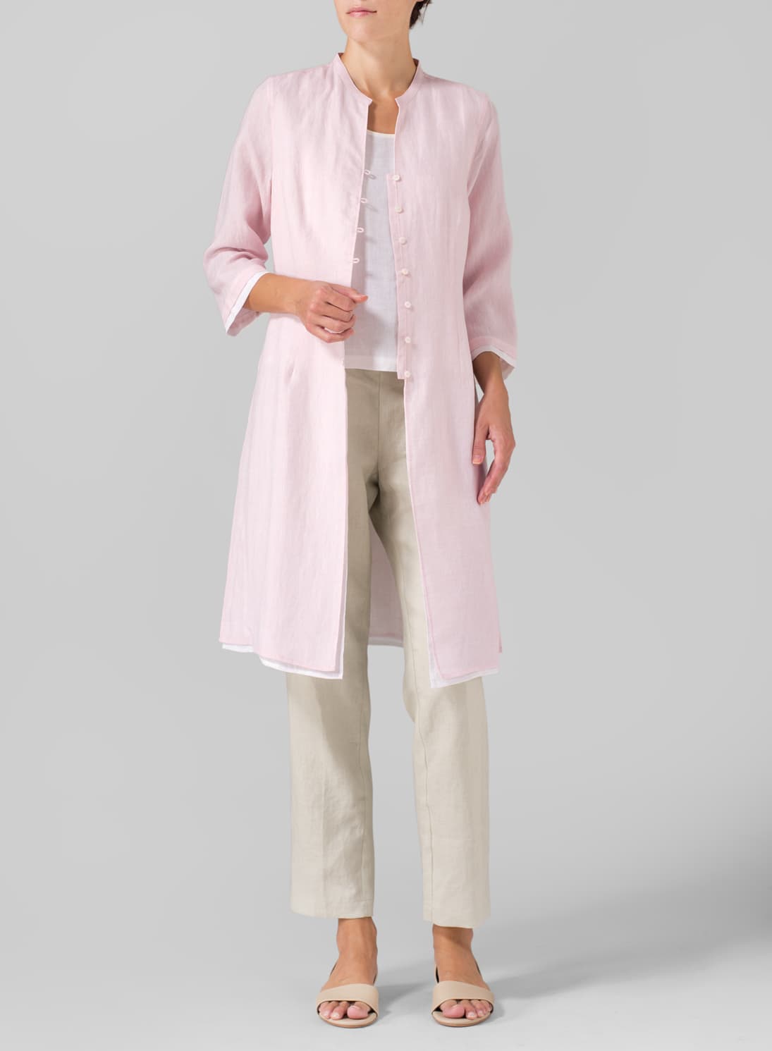 PINK LINEN DOUBLE LAYERS LONG TOP