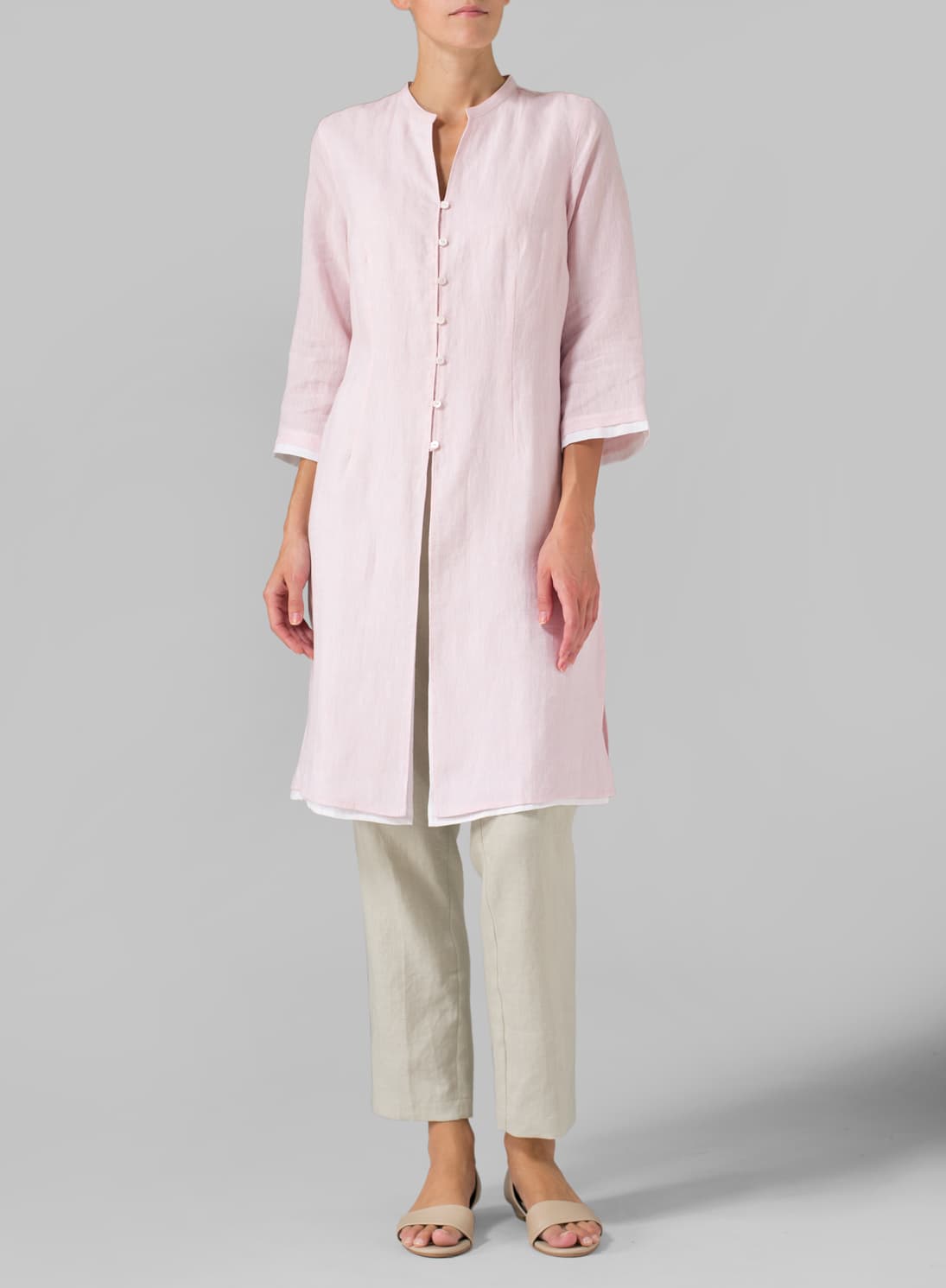PINK LINEN DOUBLE LAYERS LONG TOP