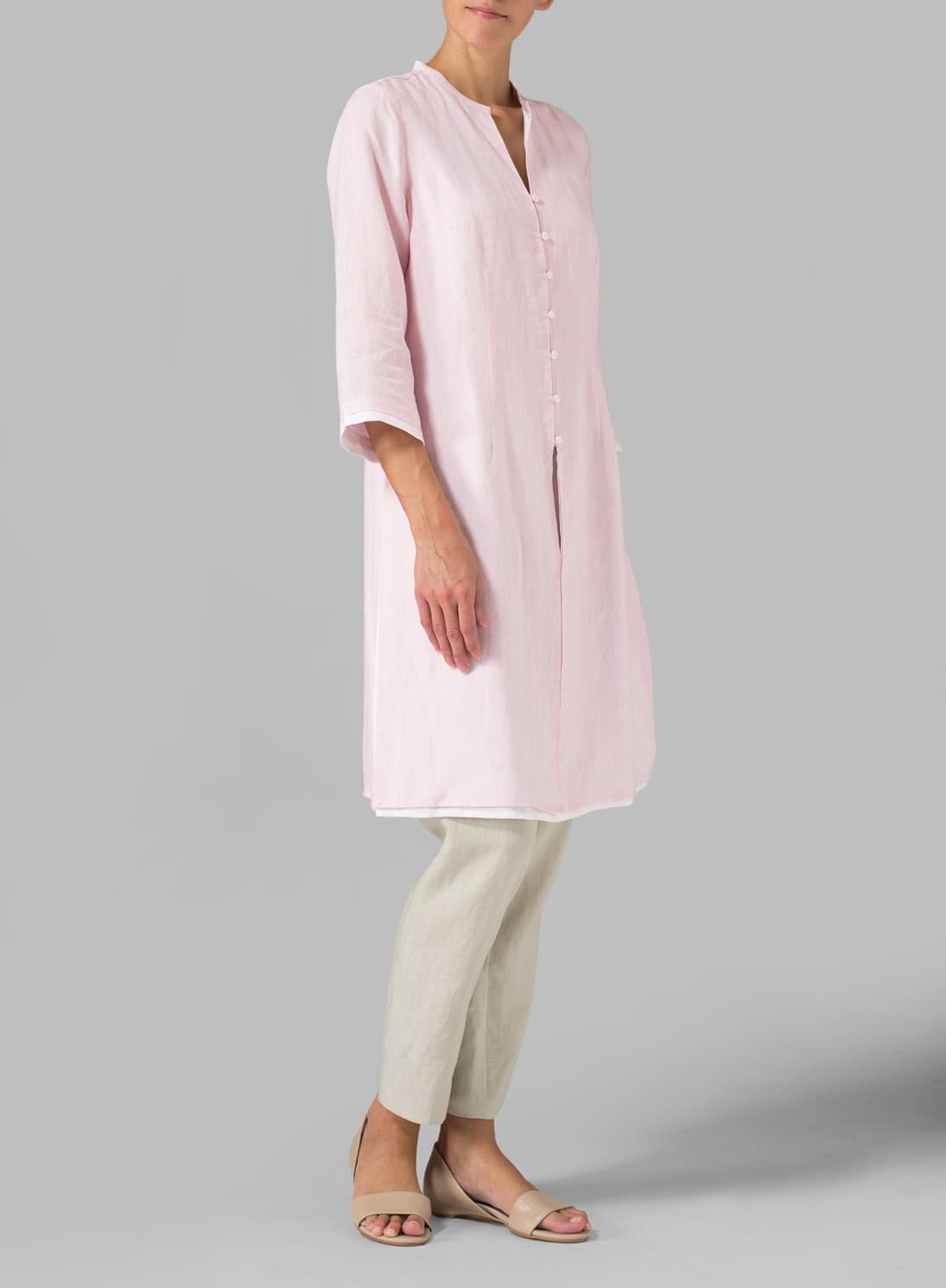 PINK LINEN DOUBLE LAYERS LONG TOP