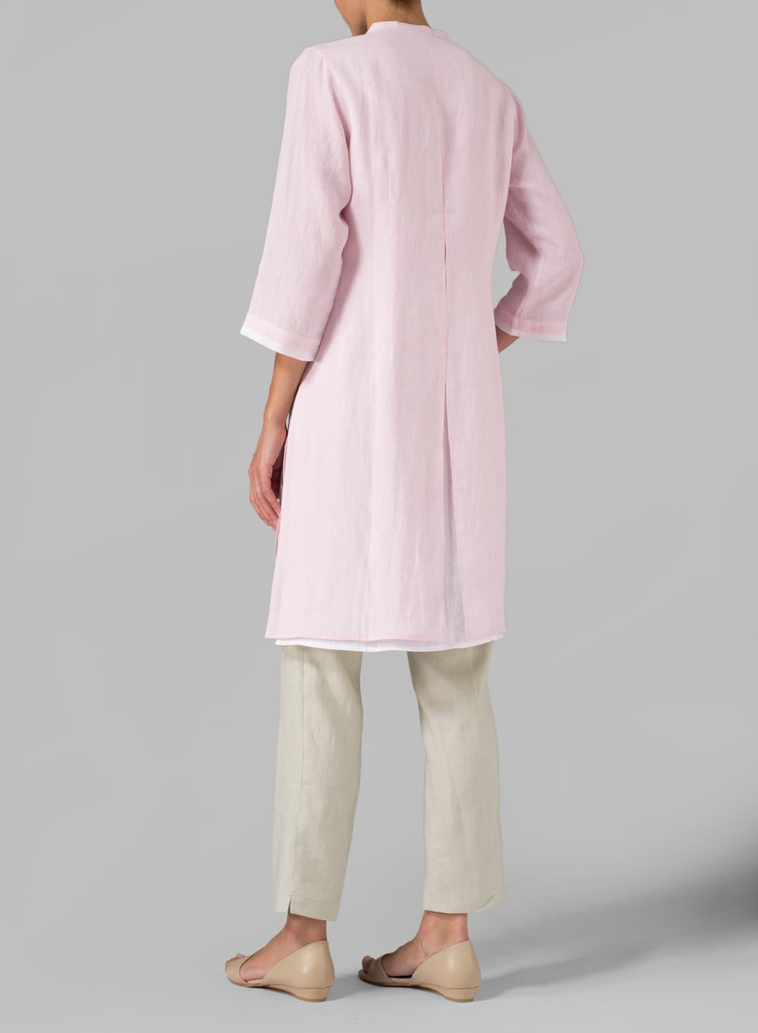 PINK LINEN DOUBLE LAYERS LONG TOP