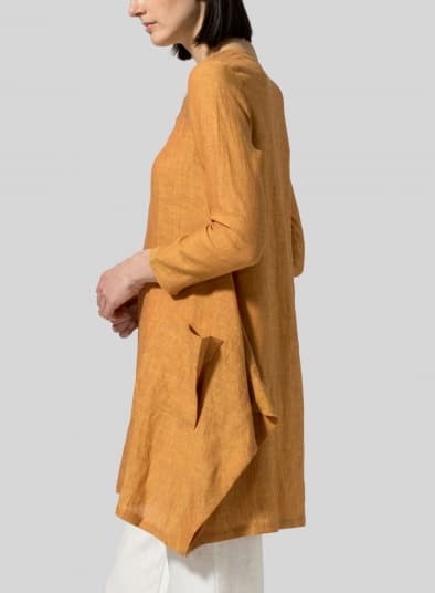 GOLDEN BROWN LINEN LONG SLEEVE PONCHO TOP