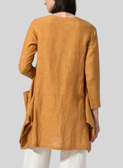 GOLDEN BROWN LINEN LONG SLEEVE PONCHO TOP