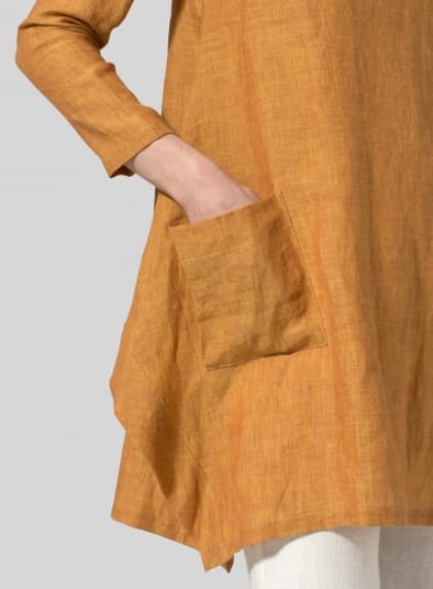 GOLDEN BROWN LINEN LONG SLEEVE PONCHO TOP