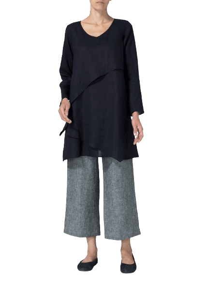 DARK NAVY LINEN LAYERING V NECK TUNIC