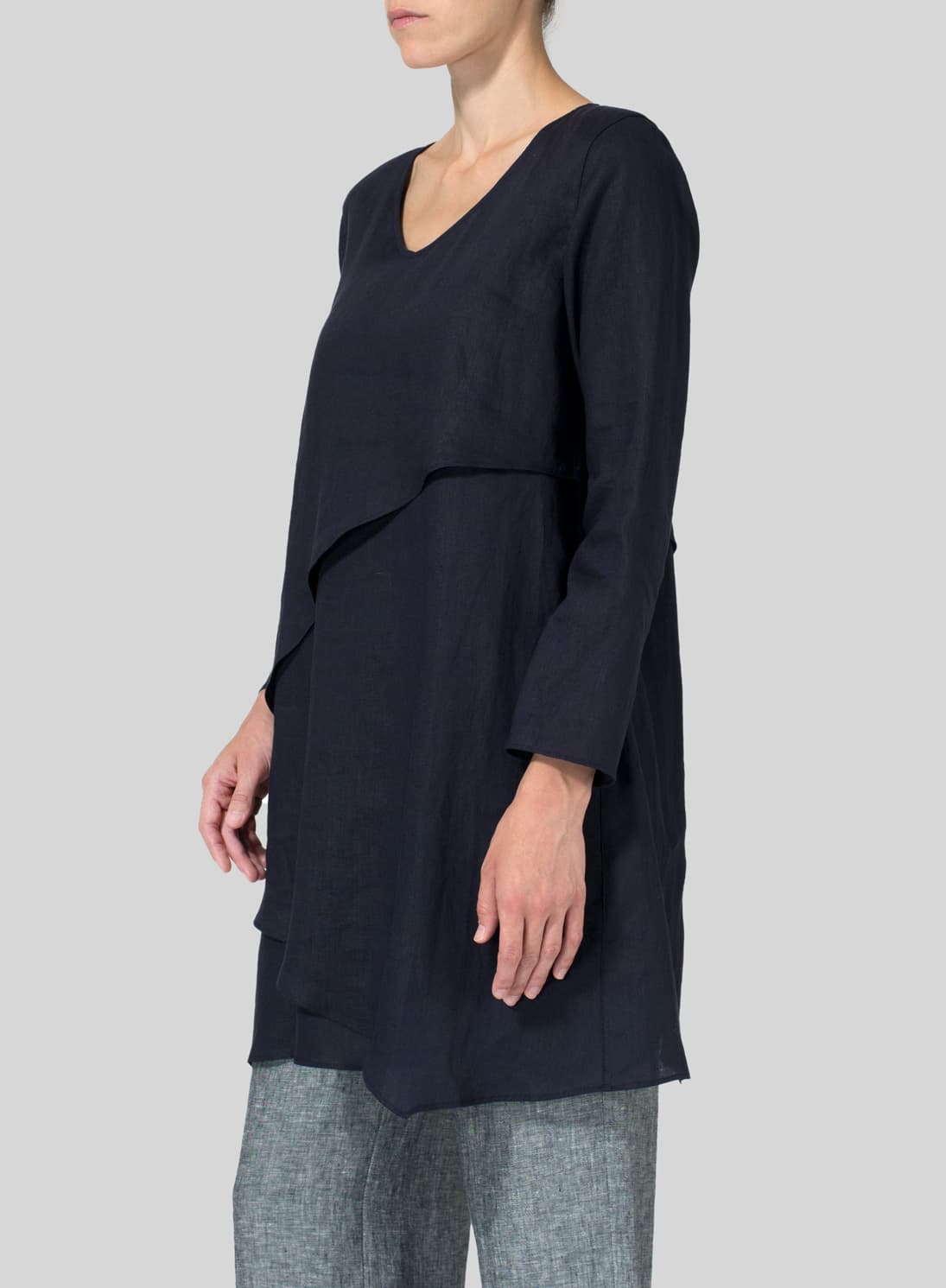 DARK NAVY LINEN LAYERING V NECK TUNIC