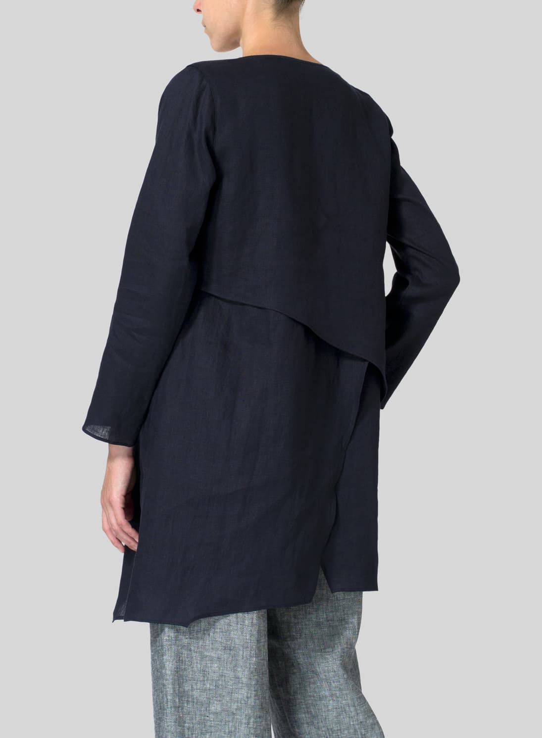 DARK NAVY LINEN LAYERING V NECK TUNIC