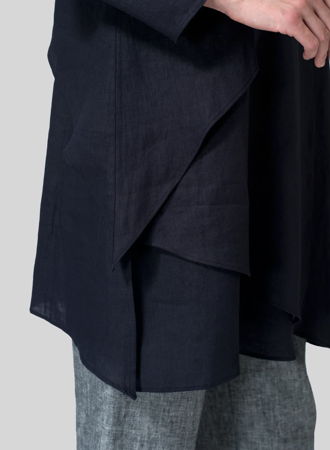 DARK NAVY LINEN LAYERING V NECK TUNIC
